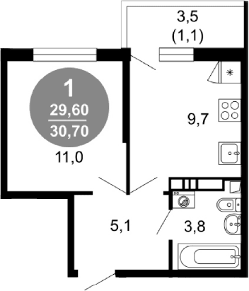 Продается 1-комн. квартира, 29.6 м²