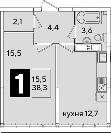 Продается 1-комн. квартира, 38.3 м²