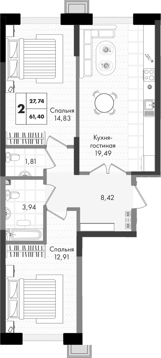Продается 3-комн. квартира, 61.4 м²