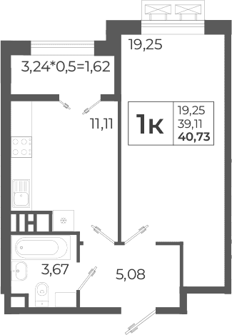 Продается 1-комн. квартира, 41.41 м²