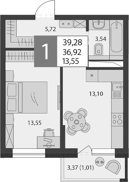 Продается 1-комн. квартира, 35.91 м²