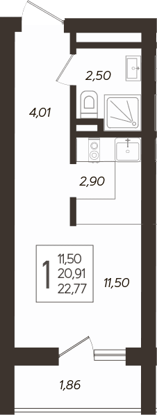Продается 1-комн. квартира, 21.64 м²