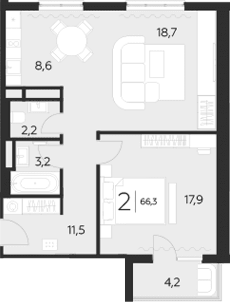 Продается 1-комн. квартира, 62.1 м²