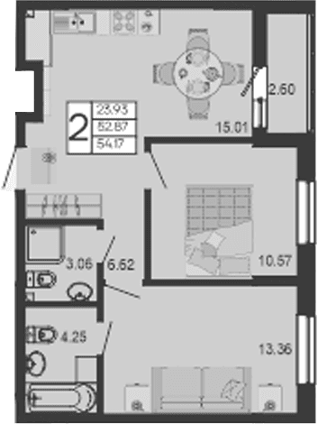 Продается 2-комн. квартира, 52.87 м²