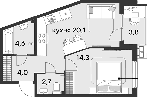 Продается 2-комн. квартира, 45.7 м²
