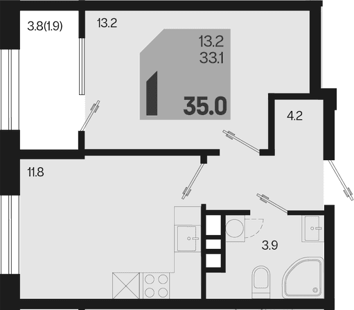 Продается 1-комн. квартира, 33.1 м²