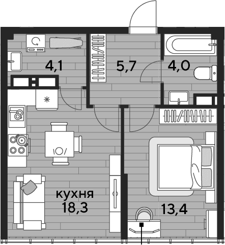 Продается 1-комн. квартира, 45.5 м²