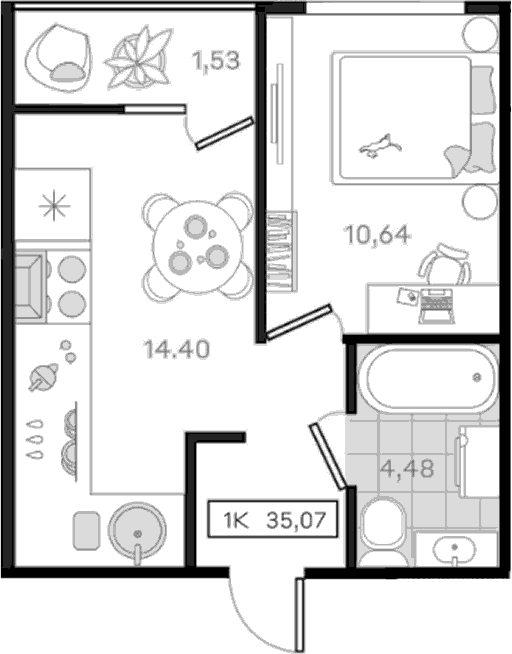 Продается 1-комн. квартира, 33.54 м²