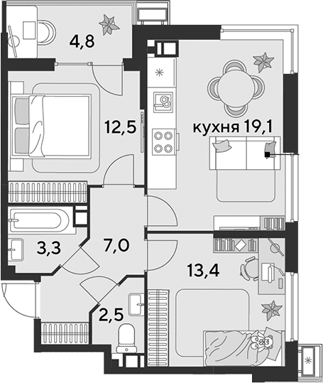 Продается 3-комн. квартира, 57.8 м²