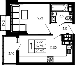 Продается 1-комн. квартира, 32.9 м²