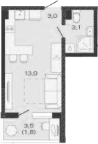 Продается 1-комн. квартира, 19.1 м²