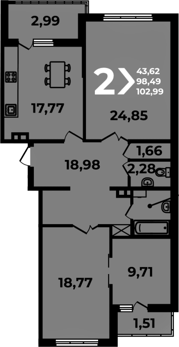 Продается 3-комн. квартира, 98.49 м²