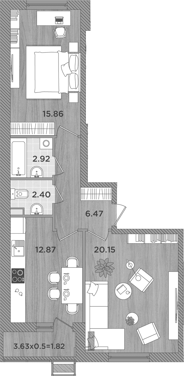 Продается 2-комн. квартира, 60.67 м²