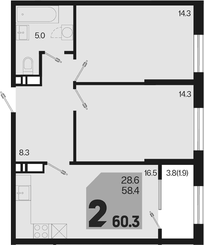 Продается 3-комн. квартира, 58.4 м²