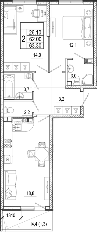 Продается 3-комн. квартира, 62 м²
