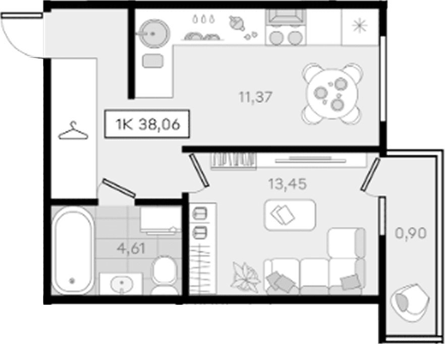 Продается 1-комн. квартира, 37.16 м²