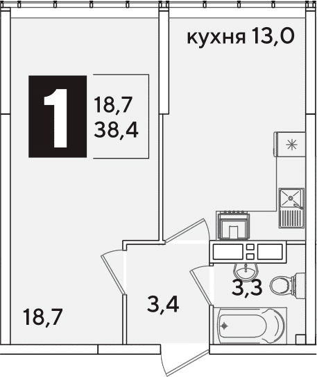 Продается 1-комн. квартира, 38.4 м²