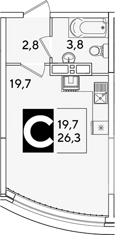 Продается 1-комн. квартира, 26.3 м²
