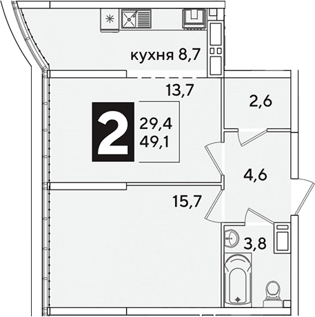 Продается 2-комн. квартира, 49.1 м²