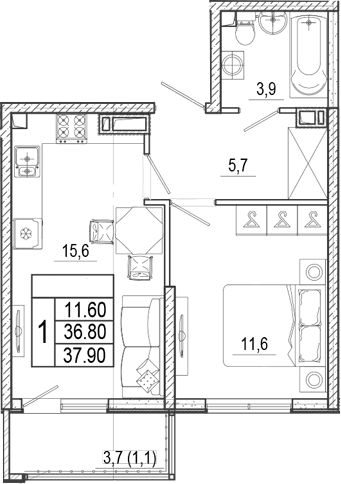 Продается 1-комн. квартира, 36.8 м²