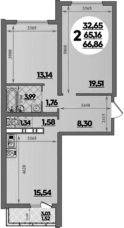 Продается 2-комн. квартира, 65.16 м²