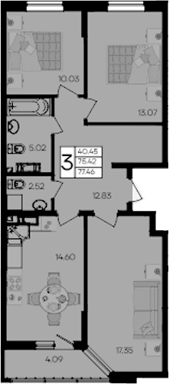 Продается 3-комн. квартира, 75.42 м²