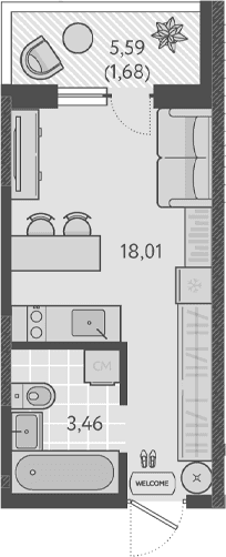 Продается 1-комн. квартира, 21.47 м²