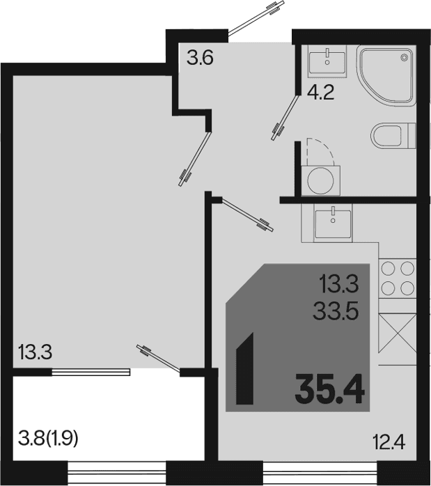 Продается 1-комн. квартира, 33.5 м²