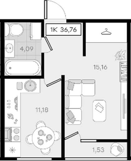 Продается 1-комн. квартира, 35.23 м²