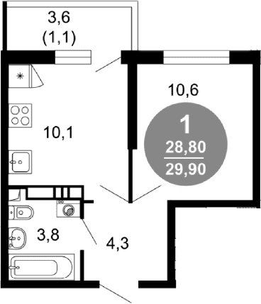 Продается 1-комн. квартира, 28.8 м²