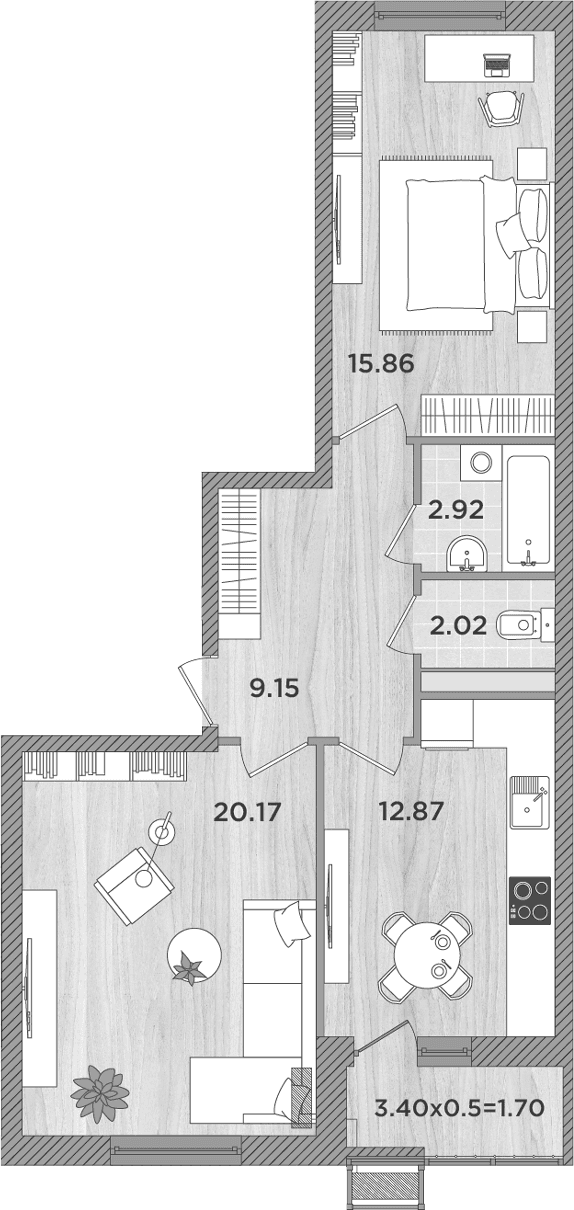 Продается 2-комн. квартира, 62.99 м²