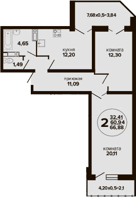 Продается 2-комн. квартира, 62.16 м²