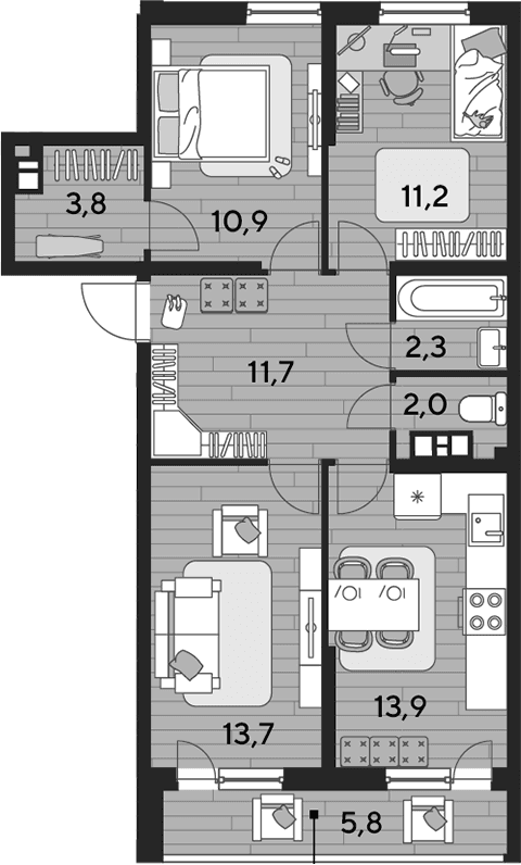 Продается 3-комн. квартира, 69.5 м²