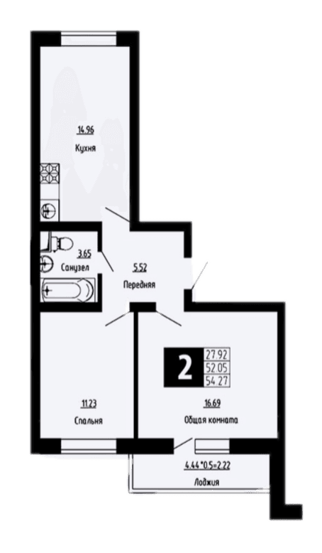 Продается 2-комн. квартира, 52.05 м²