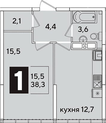 Продается 1-комн. квартира, 38.3 м²