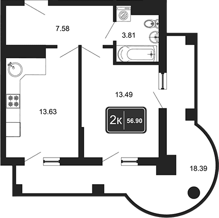 Продается 1-комн. квартира, 38.51 м²