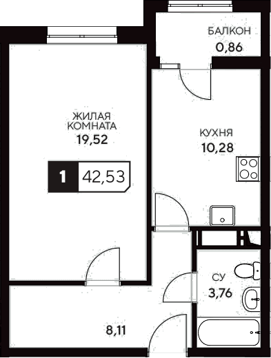 Продается 1-комн. квартира, 41.67 м²