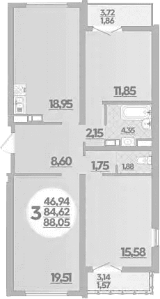 Продается 3-комн. квартира, 84.62 м²