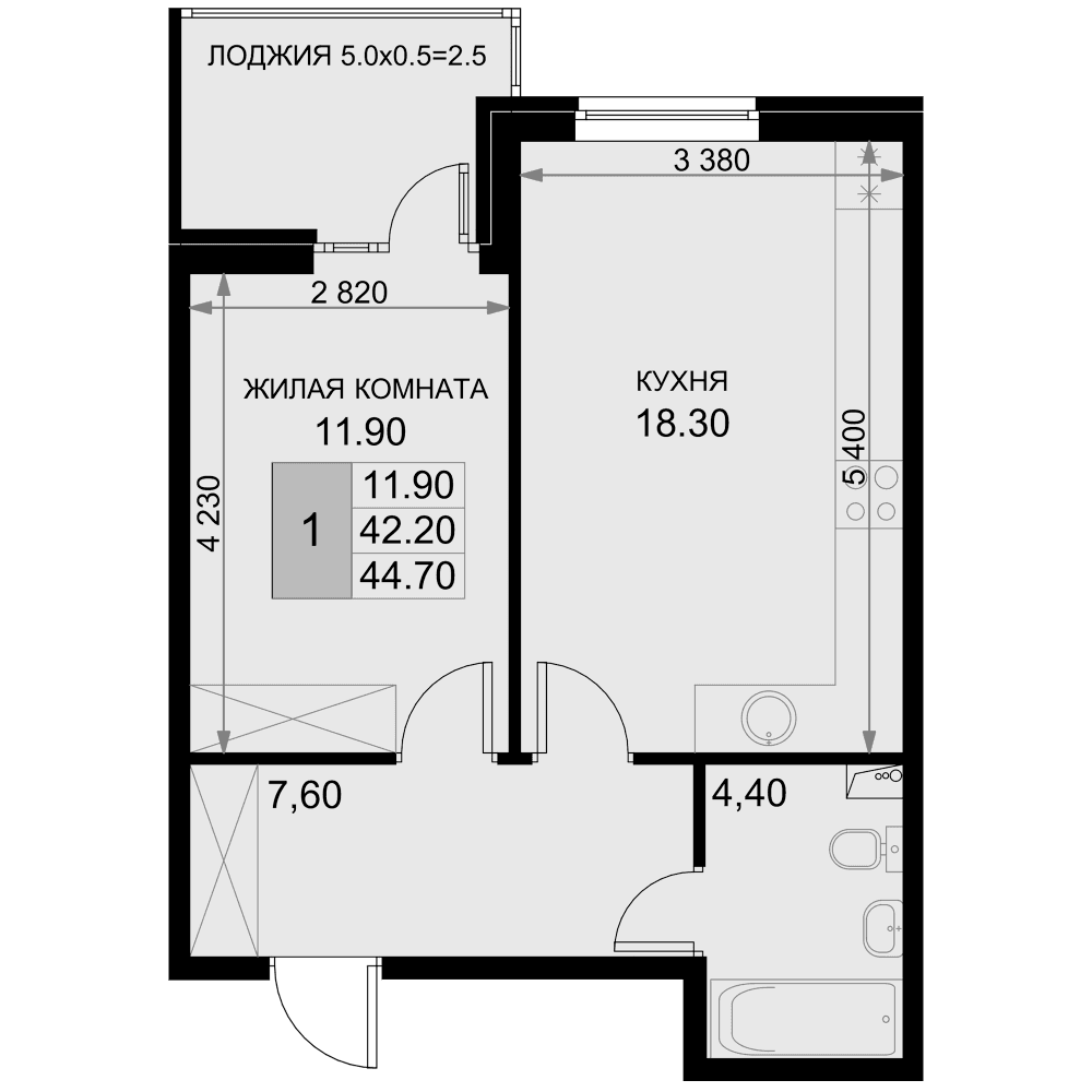 Продается 2-комн. квартира, 42.2 м²