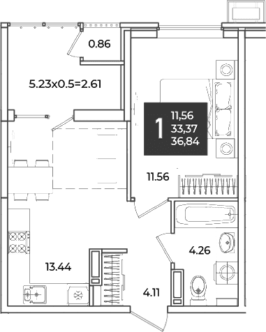 Продается 1-комн. квартира, 33.37 м²