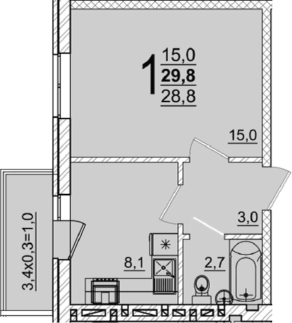 Продается 1-комн. квартира, 28.8 м²