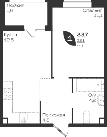 Продается 1-комн. квартира, 32.1 м²