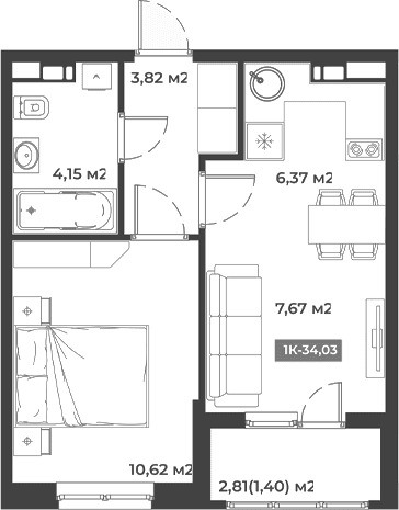 Продается 1-комн. квартира, 32.63 м²