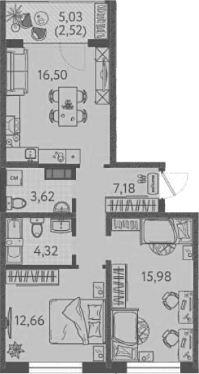 Продается 2-комн. квартира, 60.26 м²