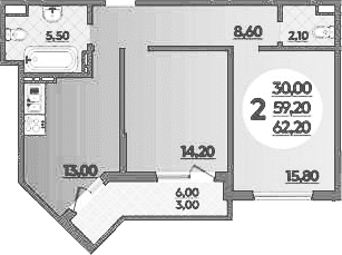 Продается 2-комн. квартира, 59 м²