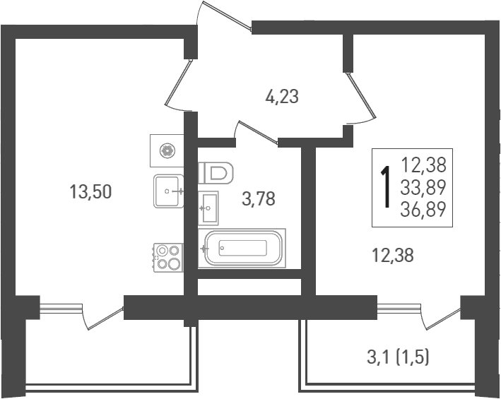 Продается 1-комн. квартира, 35.7 м²