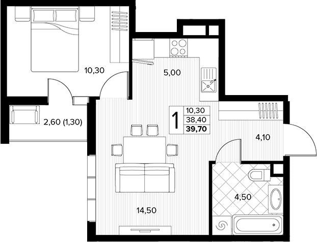 Продается 1-комн. квартира, 38.4 м²