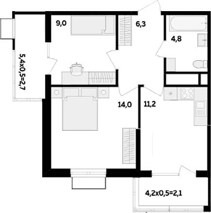 Продается 2-комн. квартира, 45.3 м²