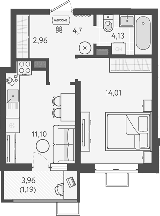 Продается 1-комн. квартира, 36.84 м²