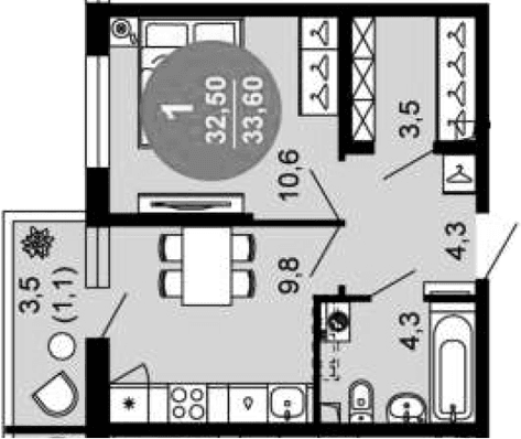 Продается 1-комн. квартира, 32.5 м²